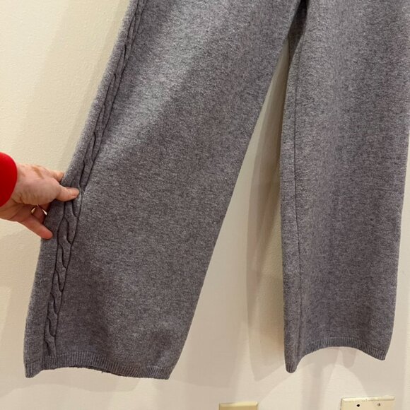 Womens Sweater Pants Set Medium Gray Turtleneck Cable Knit Ribbed Wide Leg Comfy - Picture 14 of 15